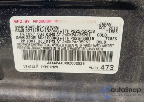 2011 Mitsubishi Outlander Sport Se z USA, uszkodzony, nr VIN JA4AP4AUXBZ002923